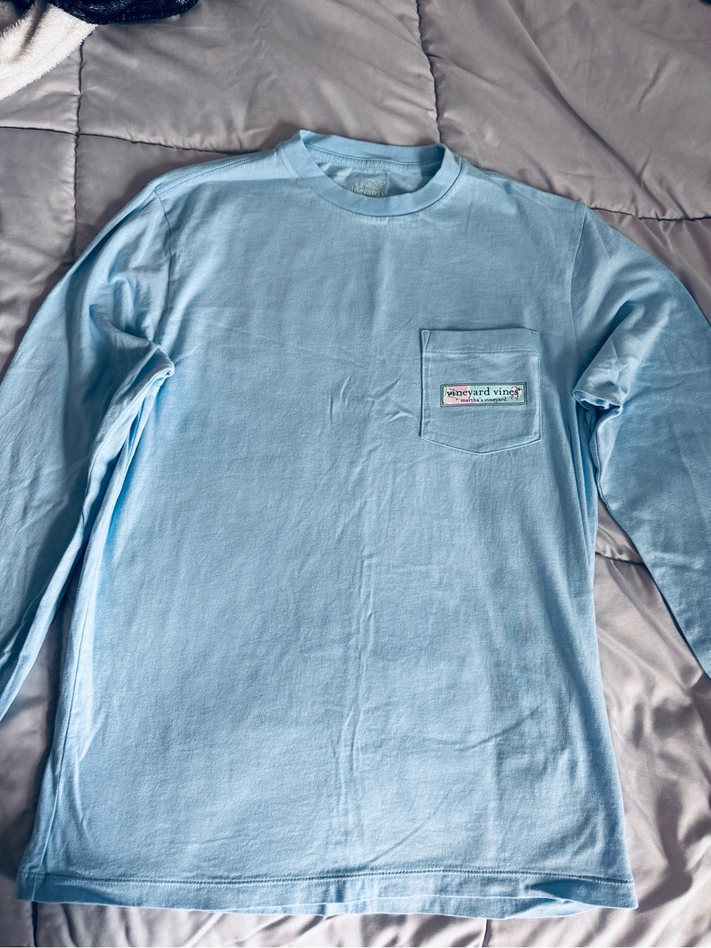 Vineyard Vines Baby Blue Long Sleeve Pocket Tee with Logo Patch